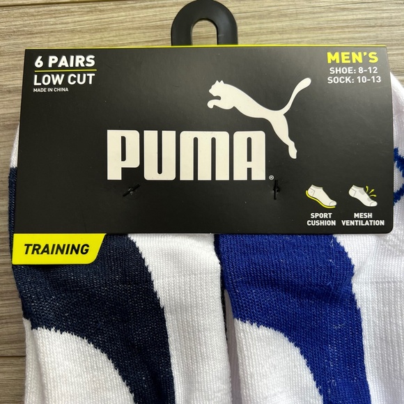6 Pair Puma Men Training-style Low Cut Socks White-Blue Large Sock 10-13 - Picture 2 of 6
